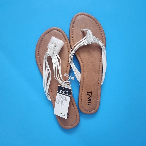 NWT 2- Rue 21 Womens Size 8 Strappy Slip On Summer Sandals 1-White 1-Neon. - Picture 2 of 5
